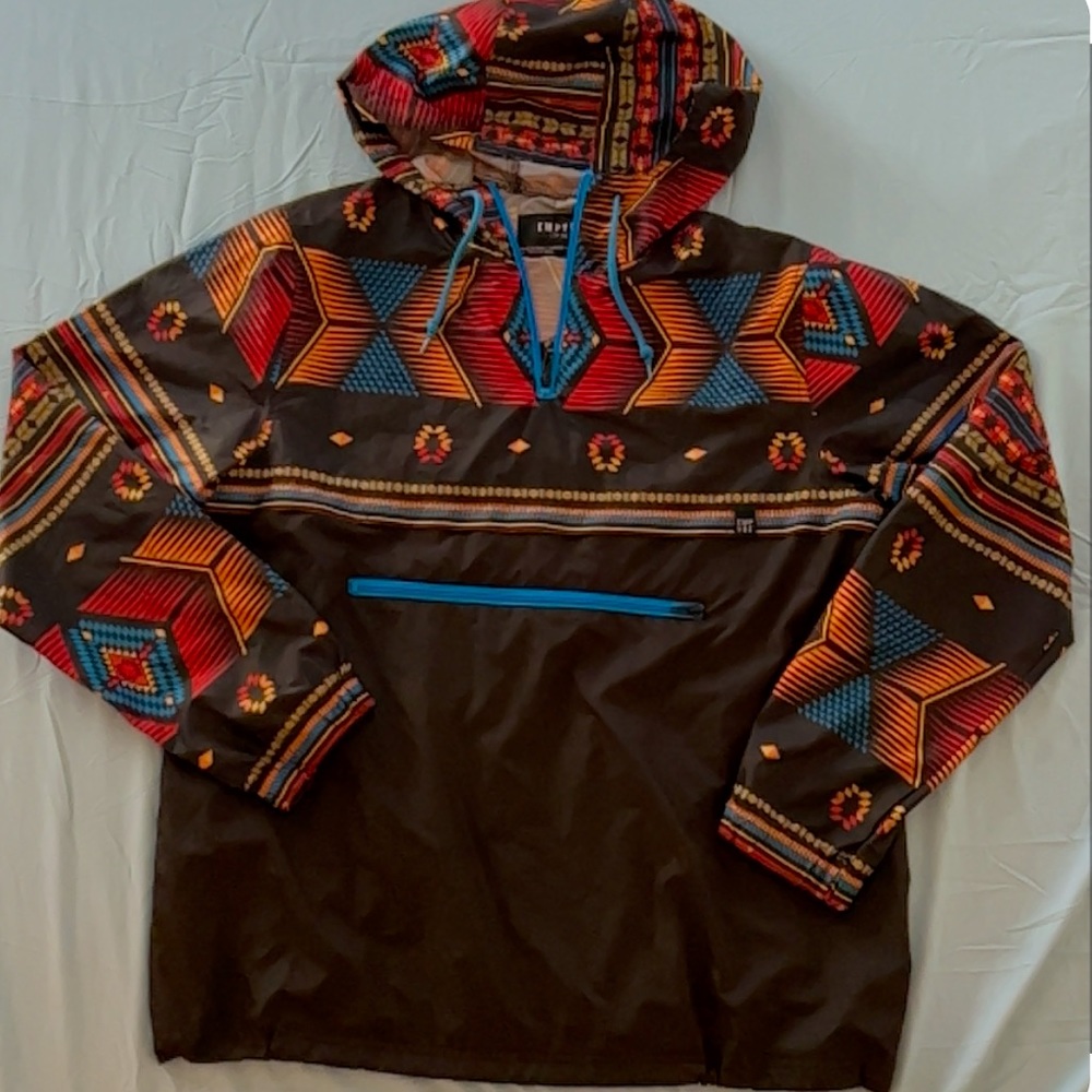 Empyre Men Size L Pac Trail Text Print Anorak Jacket Aztec